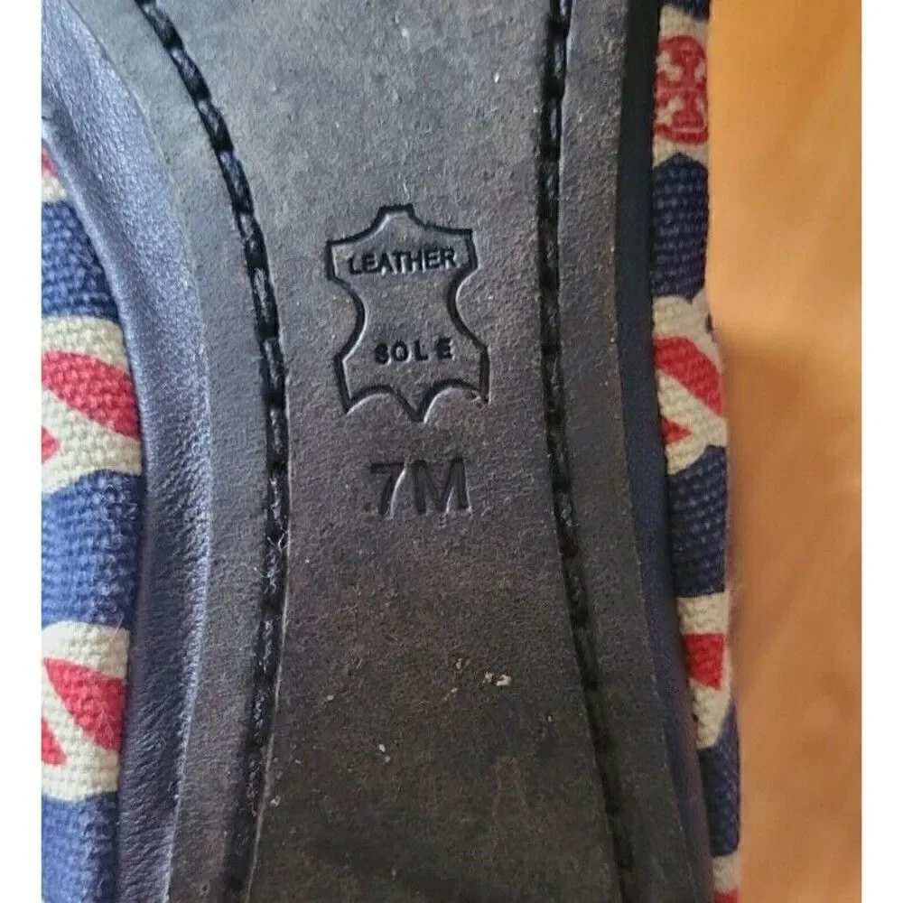 Tory Burch Fabric Upper Leather Red White Blue Ballet Flats Women's Size 7